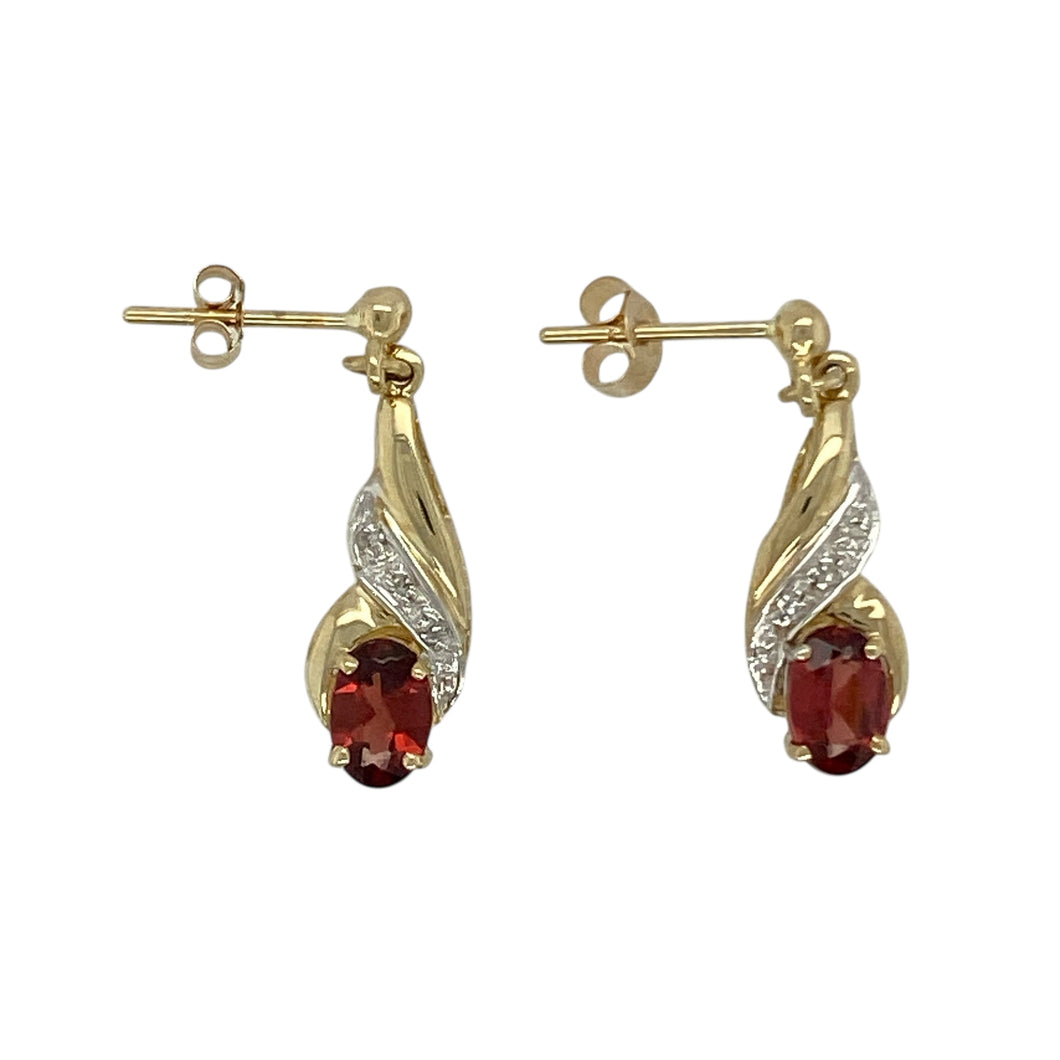 9ct Gold Diamond & Garnet Set Drop Stud Earrings