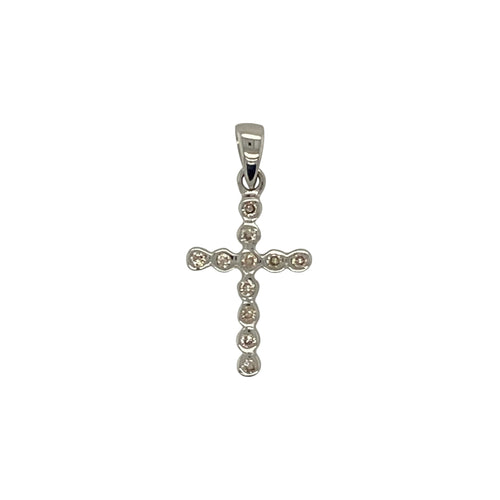 9ct White Gold & Diamond Set Dainty Cross Pendant