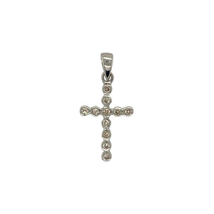 9ct White Gold & Diamond Set Dainty Cross Pendant