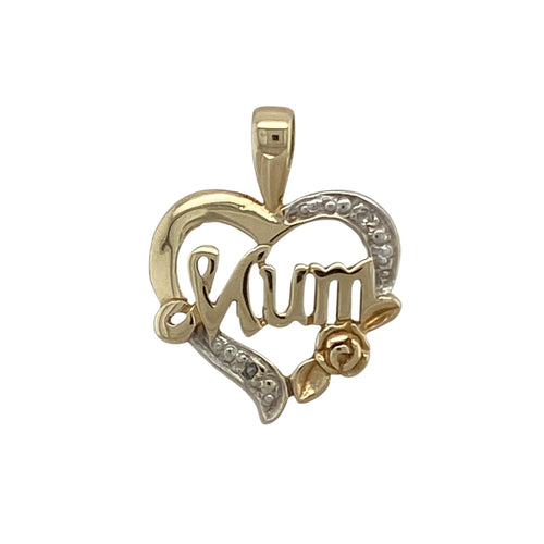 9ct Gold & Diamond Set Mum Heart Pendant