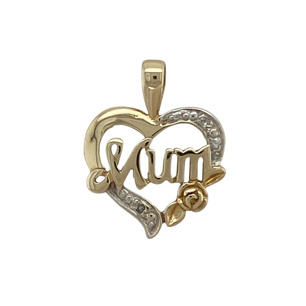 9ct Gold & Diamond Set Mum Heart Pendant