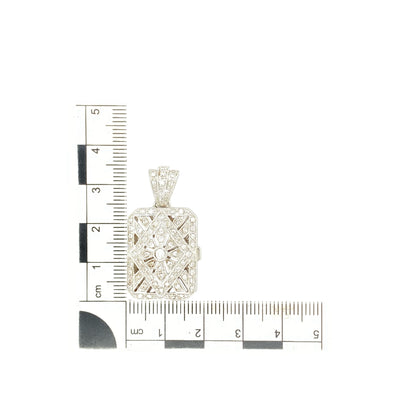 18ct White Gold & Diamond Set Filigree Design Locket