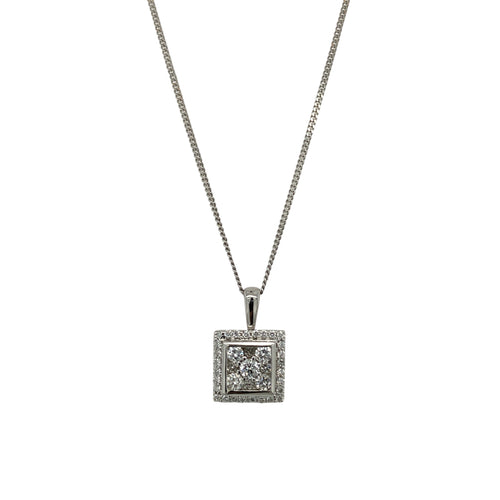 18ct White Gold & Diamond Set Square Halo 16