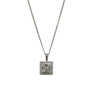 18ct White Gold & Diamond Set Square Halo 16" Necklace