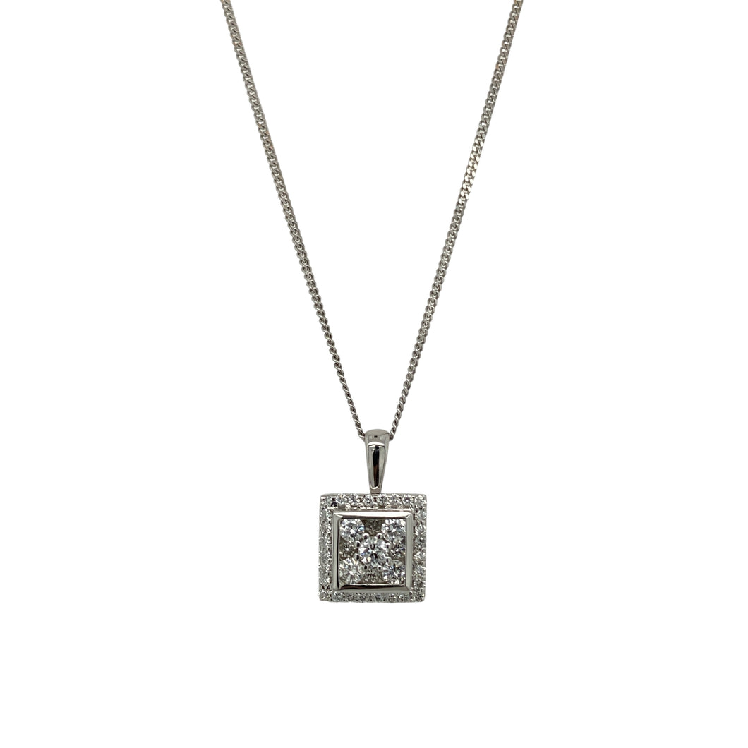 18ct White Gold & Diamond Set Square Halo 16