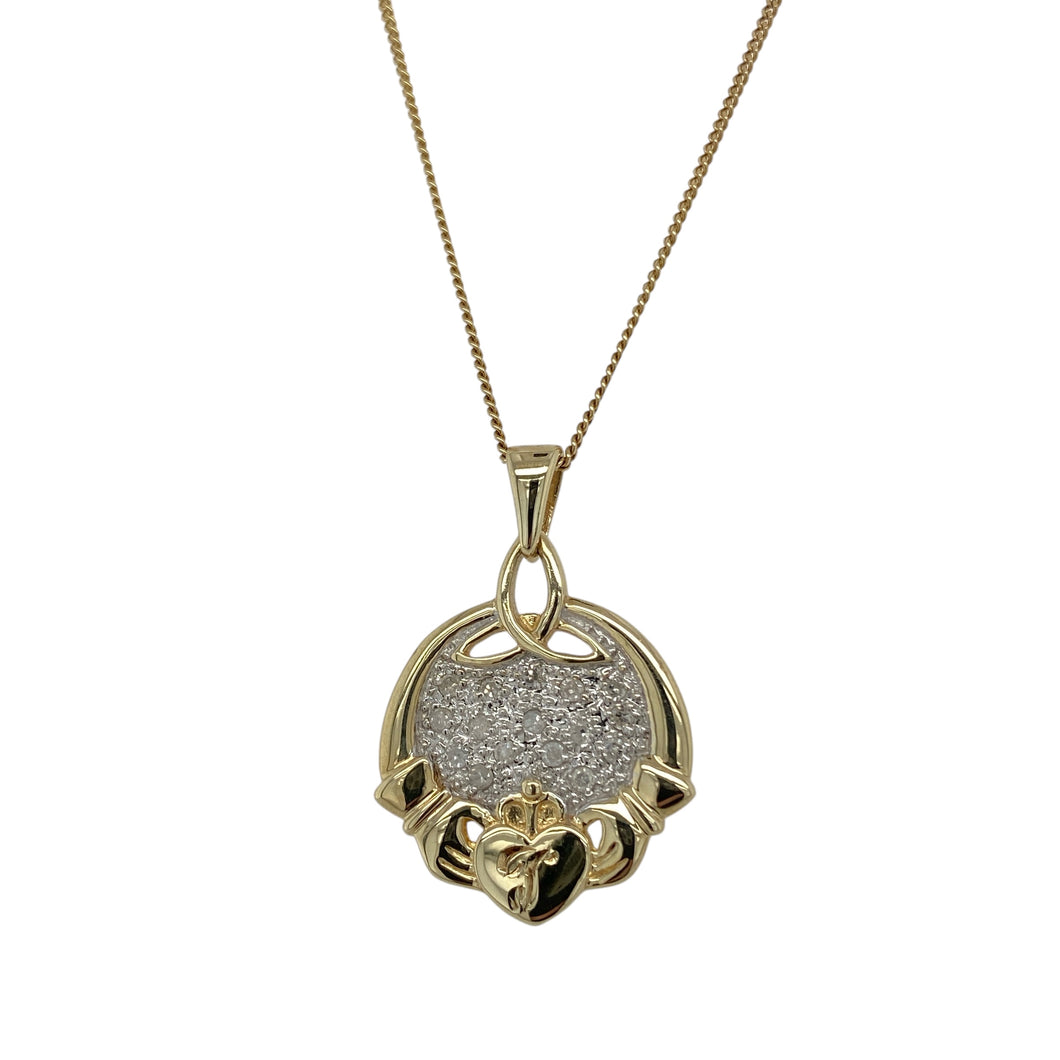 9ct Gold & Diamond Set Claddagh 20