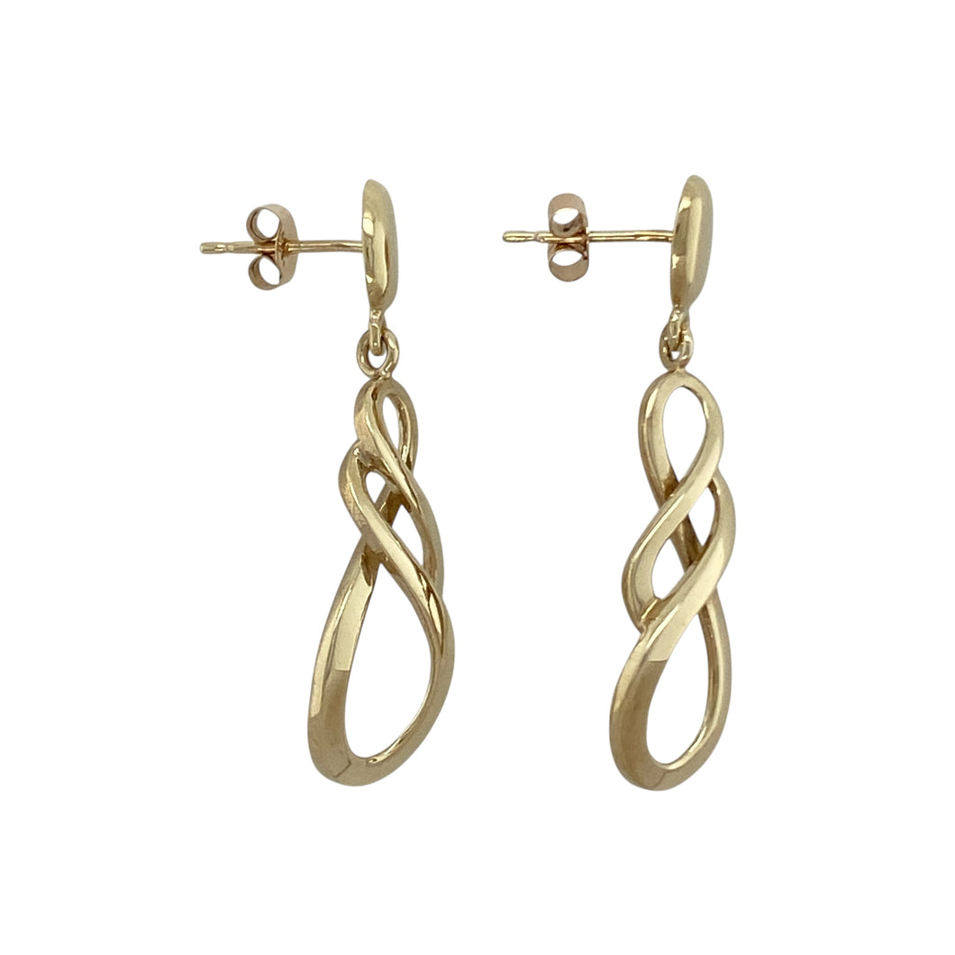 9ct Gold Swirl Drop Earrings