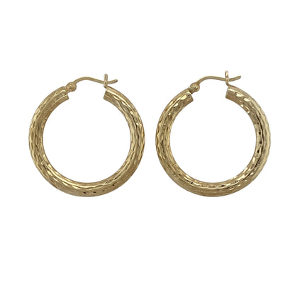 9ct Gold Patterned Hoop Creole Earrings