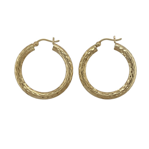 9ct Gold Patterned Hoop Creole Earrings