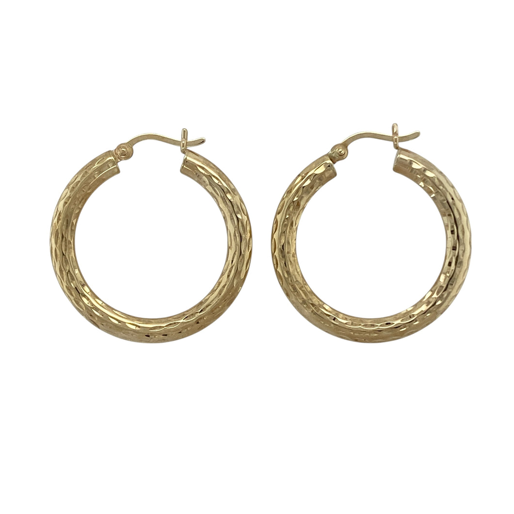 9ct Gold Patterned Hoop Creole Earrings