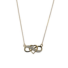 Load image into Gallery viewer, 10ct Gold &amp; Cubic Zirconia Set Heart Infinity 18&quot; Necklace
