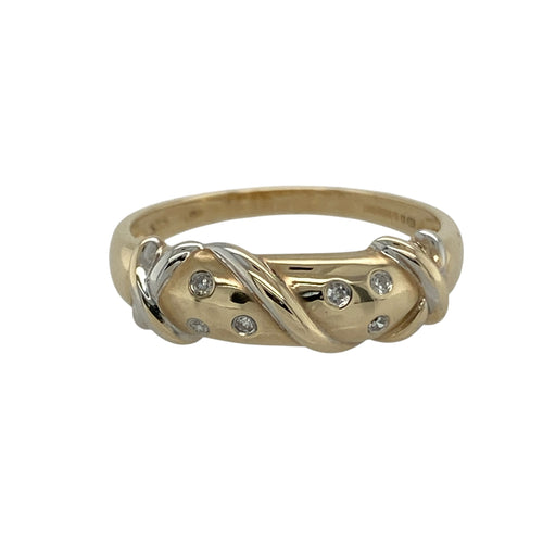 9ct Gold & Diamond Set Crossover Detail Band Ring
