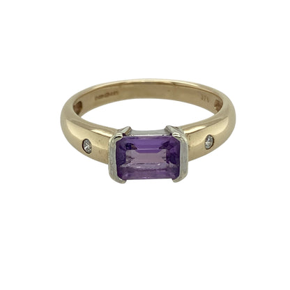 9ct Gold Diamond & Amethyst Set Ring