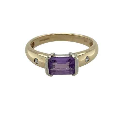 9ct Gold Diamond & Amethyst Set Ring