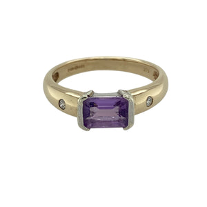 9ct Gold Diamond & Amethyst Set Ring