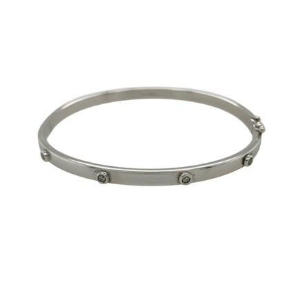 9ct White Gold & Diamond Set Hinged Bangle