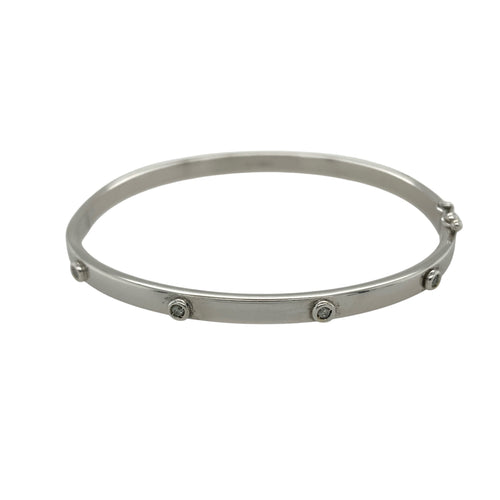 9ct White Gold & Diamond Set Hinged Bangle