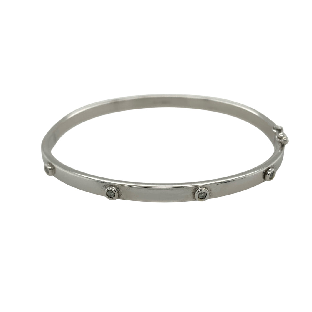 9ct White Gold & Diamond Set Hinged Bangle