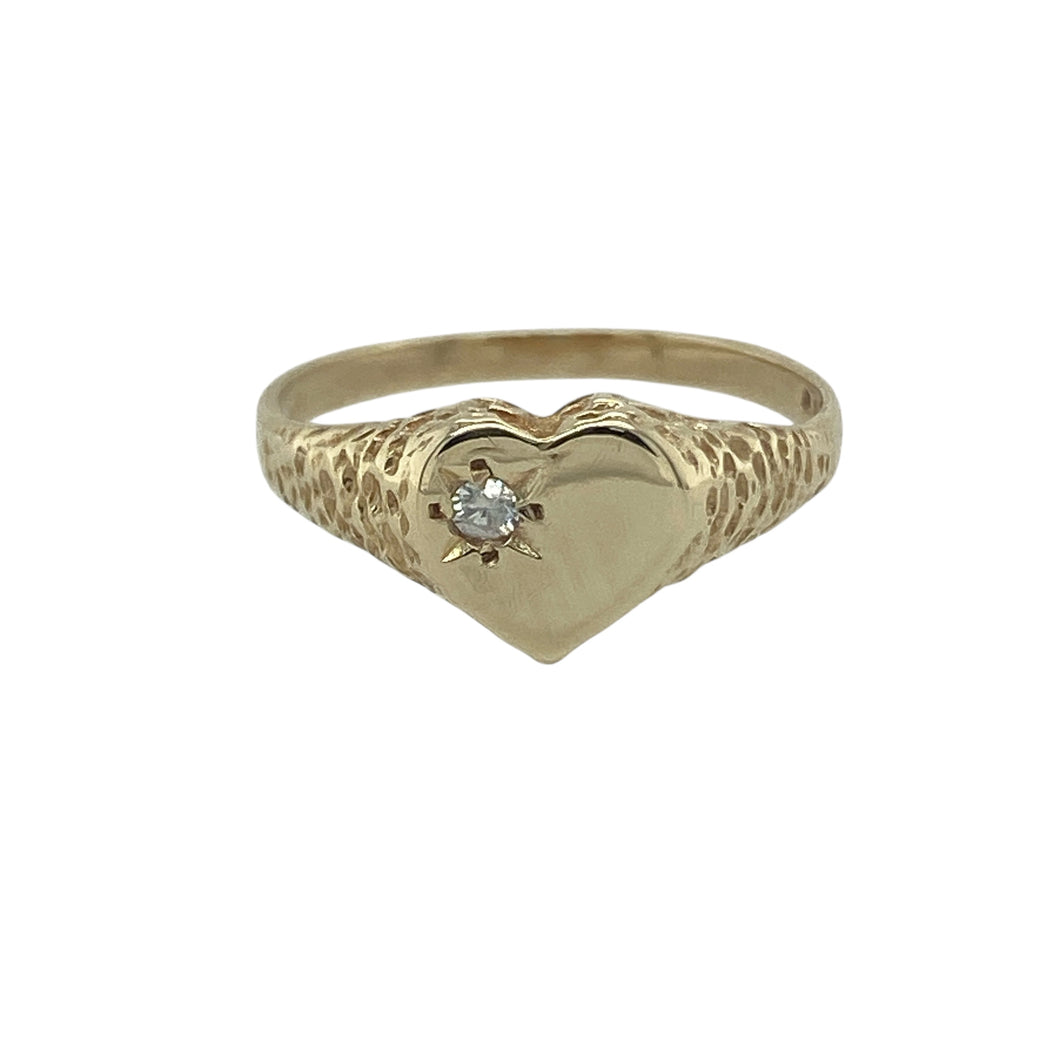 9ct Gold & Cubic Zirconia Set Heart Signet Ring