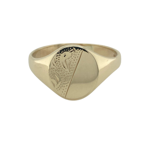 9ct Gold Oval Patterned Signet Ring