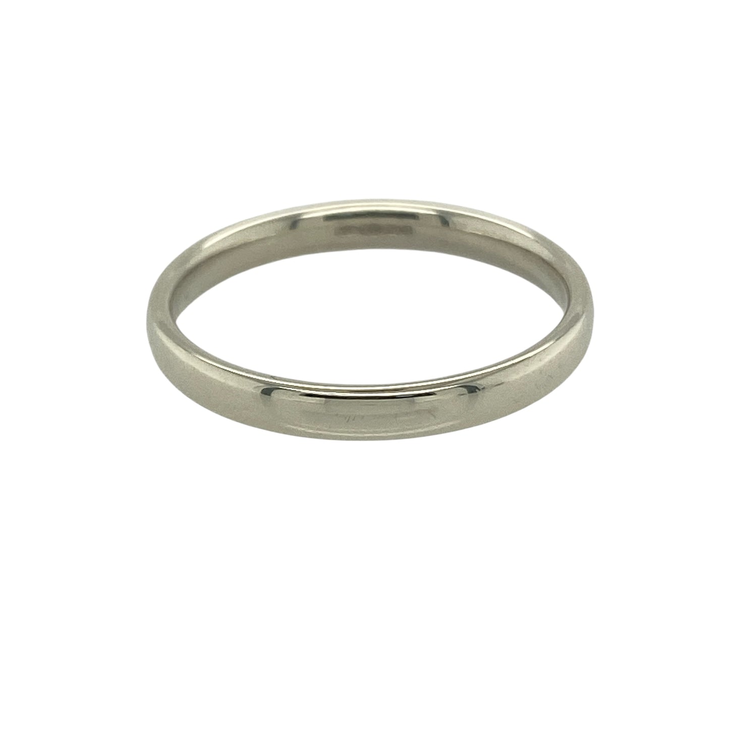 Bring understated elegance and lasting style to your collection with this pre-owned 9ct white gold wedding band ring, a timeless piece designed for both special occasions and everyday wear.

Design: The ring features a classic 2mm wide band, offering a slim and refined profile.
Material: Made from 9-carat white gold, the polished finish provides a sleek, contemporary look.