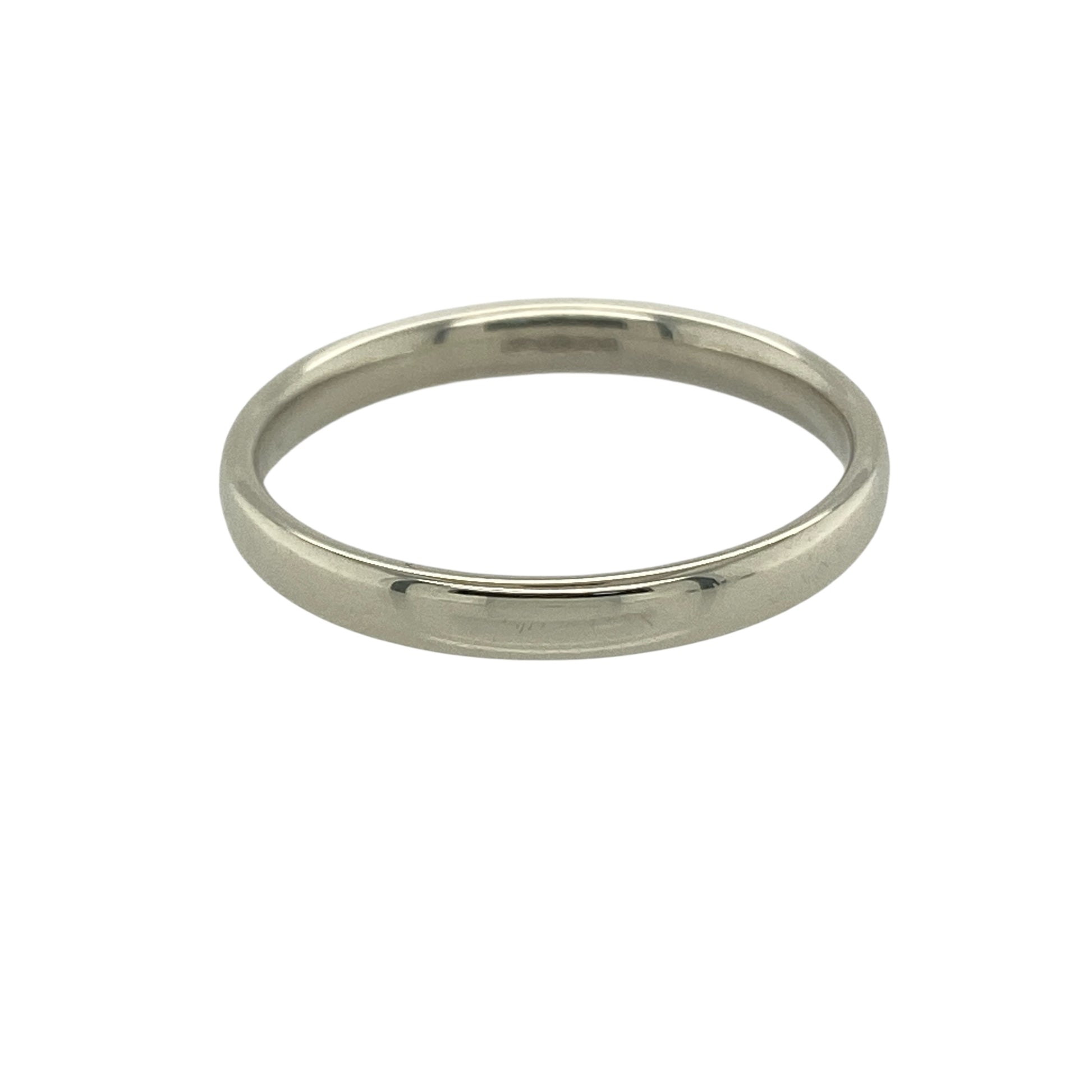 Bring understated elegance and lasting style to your collection with this pre-owned 9ct white gold wedding band ring, a timeless piece designed for both special occasions and everyday wear.

Design: The ring features a classic 2mm wide band, offering a slim and refined profile.
Material: Made from 9-carat white gold, the polished finish provides a sleek, contemporary look.