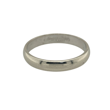 Bring refined simplicity and timeless style to your collection with this pre-owned 9ct white gold wedding band ring, a classic piece suited to both special occasions and everyday wear.

Design: The ring features a traditional 3mm wide band, offering a clean and elegant profile.
Material: Made from 9-carat white gold, the polished finish creates a sleek, modern appearance.