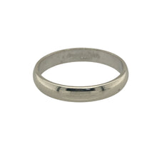Load image into Gallery viewer, Bring refined simplicity and timeless style to your collection with this pre-owned 9ct white gold wedding band ring, a classic piece suited to both special occasions and everyday wear.

Design: The ring features a traditional 3mm wide band, offering a clean and elegant profile.
Material: Made from 9-carat white gold, the polished finish creates a sleek, modern appearance.
