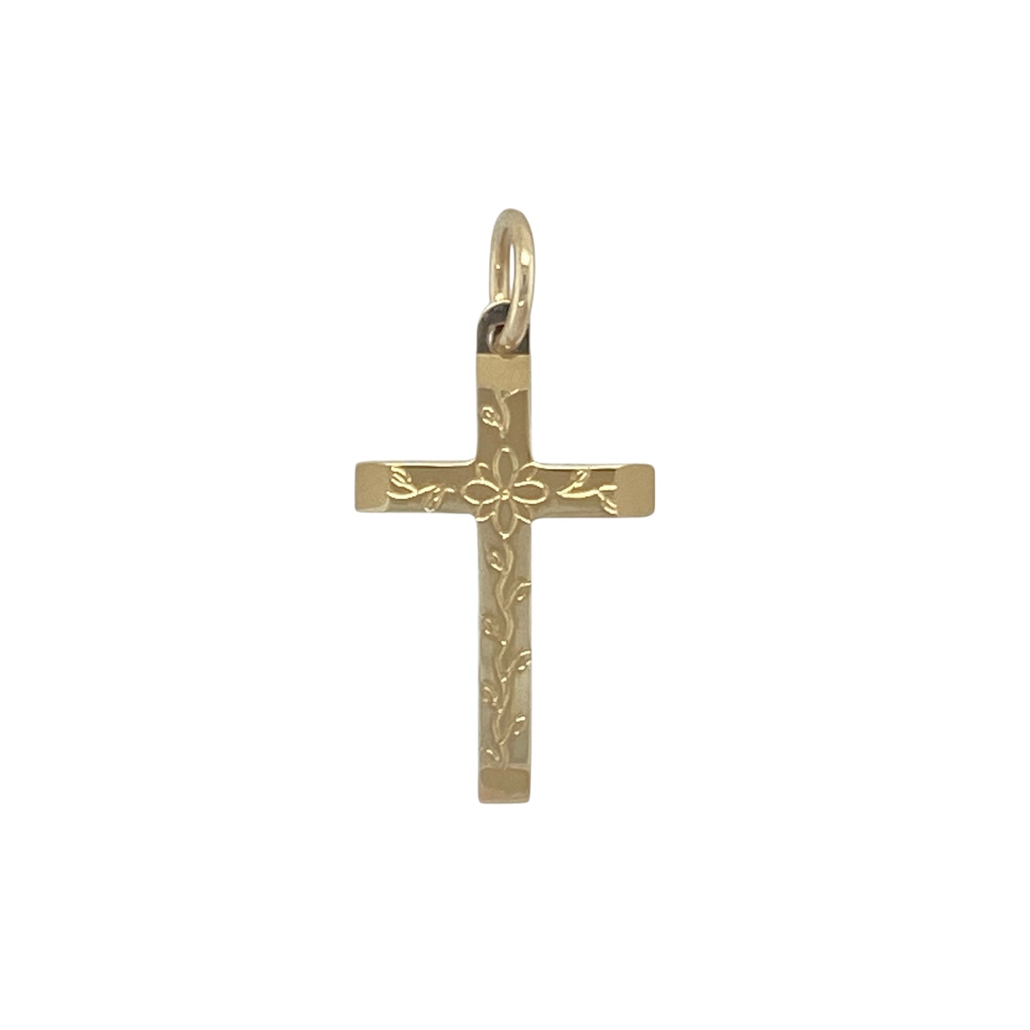 9ct Gold Flower Patterned Cross Pendant