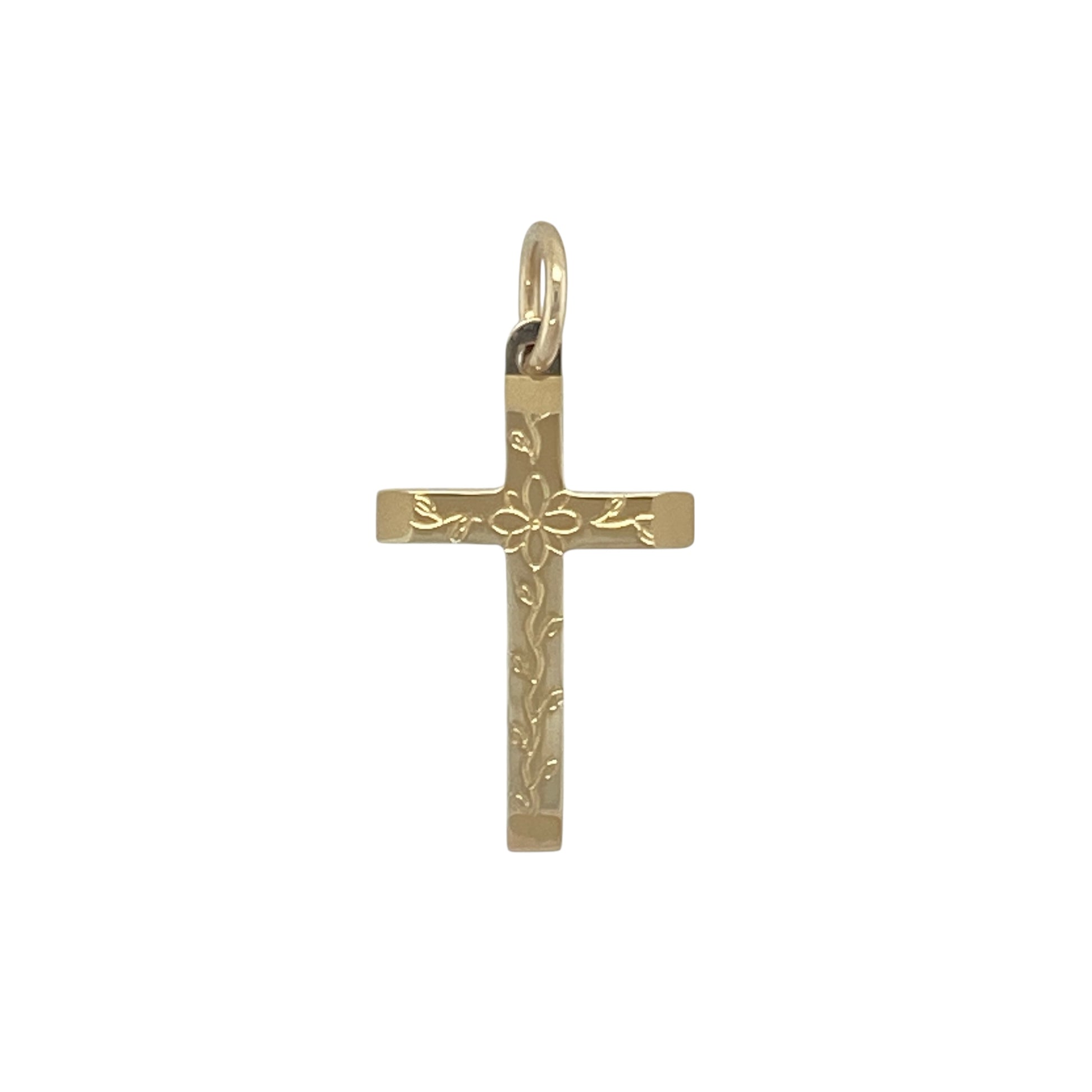 9ct Gold Flower Patterned Cross Pendant