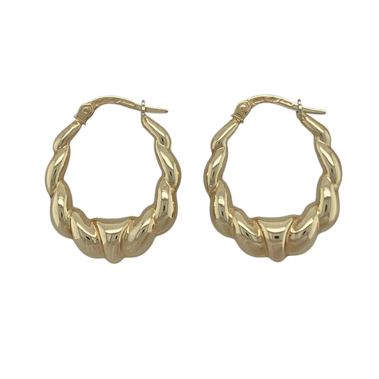 9ct Gold Bubble Twist Oval Creole Earrings