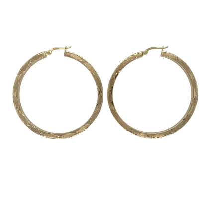 9ct Gold Patterned Hoop Creole Earrings