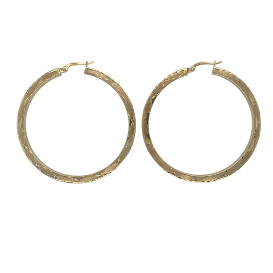 9ct Gold Patterned Hoop Creole Earrings