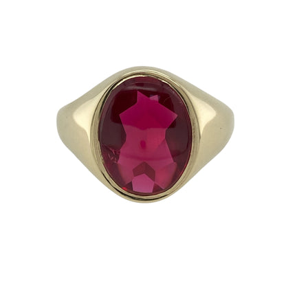 9ct Gold & Red Stone Oval Signet Ring