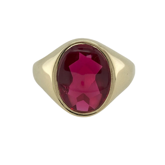 9ct Gold & Red Stone Oval Signet Ring