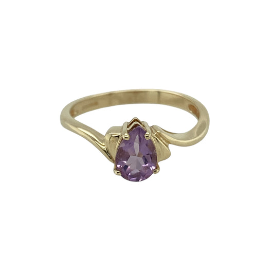 9ct Gold & Amethyst Teardrop Set Ring