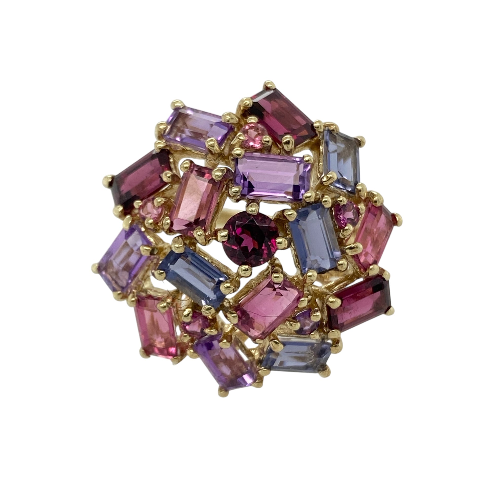9ct Gold & Multi Gemstone Set Large Cluster Ring