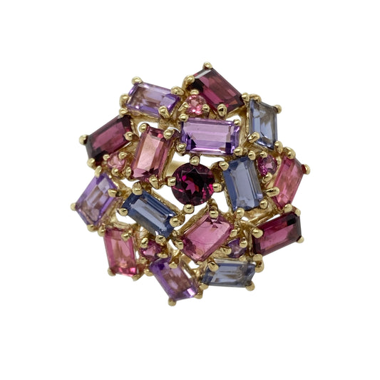 9ct Gold & Multi Gemstone Set Large Cluster Ring