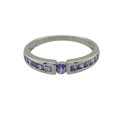 9ct White Gold & Blue/Purple Stone Set Band Ring
