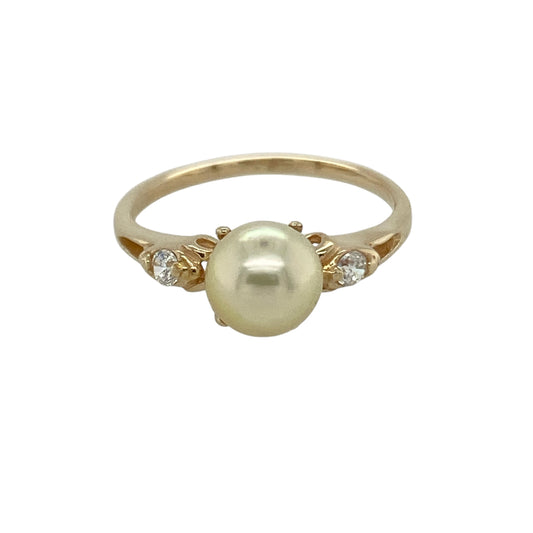9ct Gold Pearl & Cubic Zirconia Set Ring