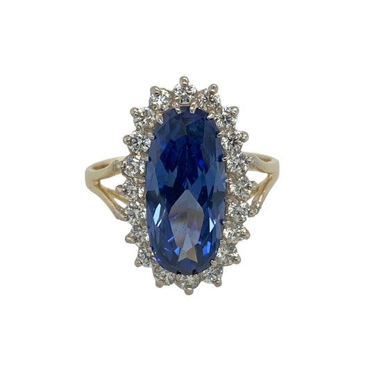 9ct Gold Light Blue Stone & Cubic Zirconia Set Cluster Ring