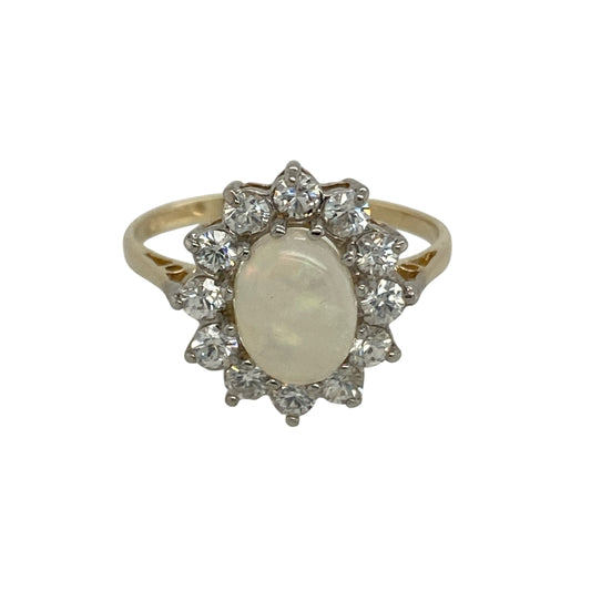 9ct Gold Opalique & Cubic Zirconia Set Cluster Ring