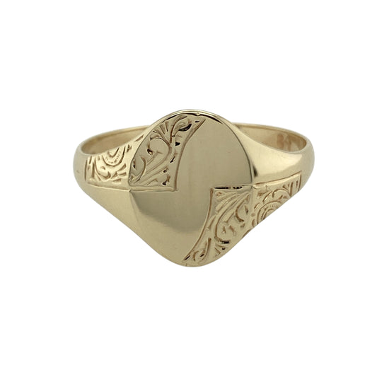 9ct Gold Patterned Oval Signet Ring