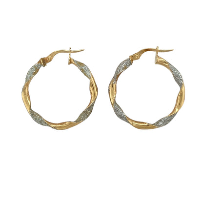 9ct Gold Twisted Sparkle Hoop Creole Earrings