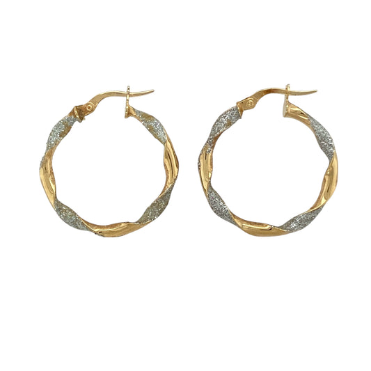 9ct Gold Twisted Sparkle Hoop Creole Earrings