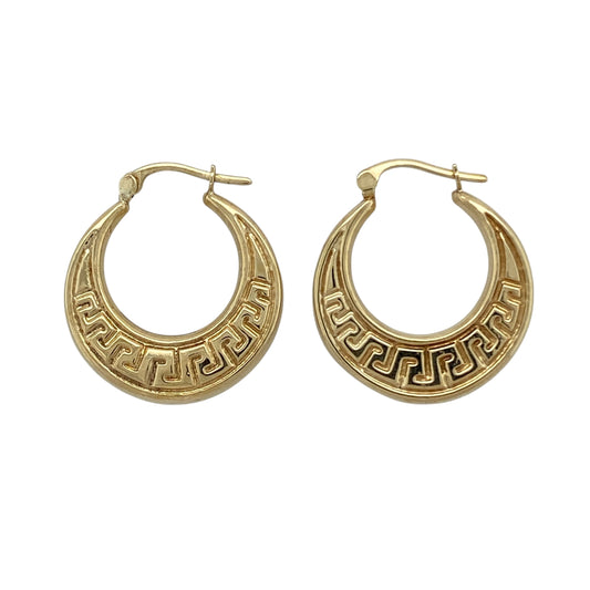 9ct Gold Greek Key Creole Earrings