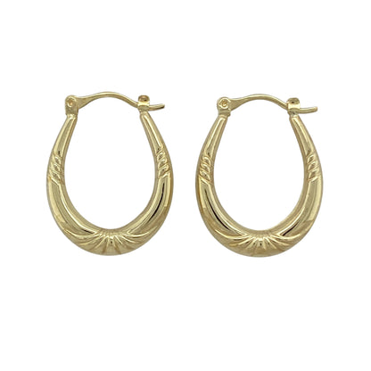 9ct Gold Patterned Oval Creole Earrings