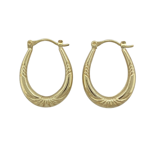 9ct Gold Patterned Oval Creole Earrings