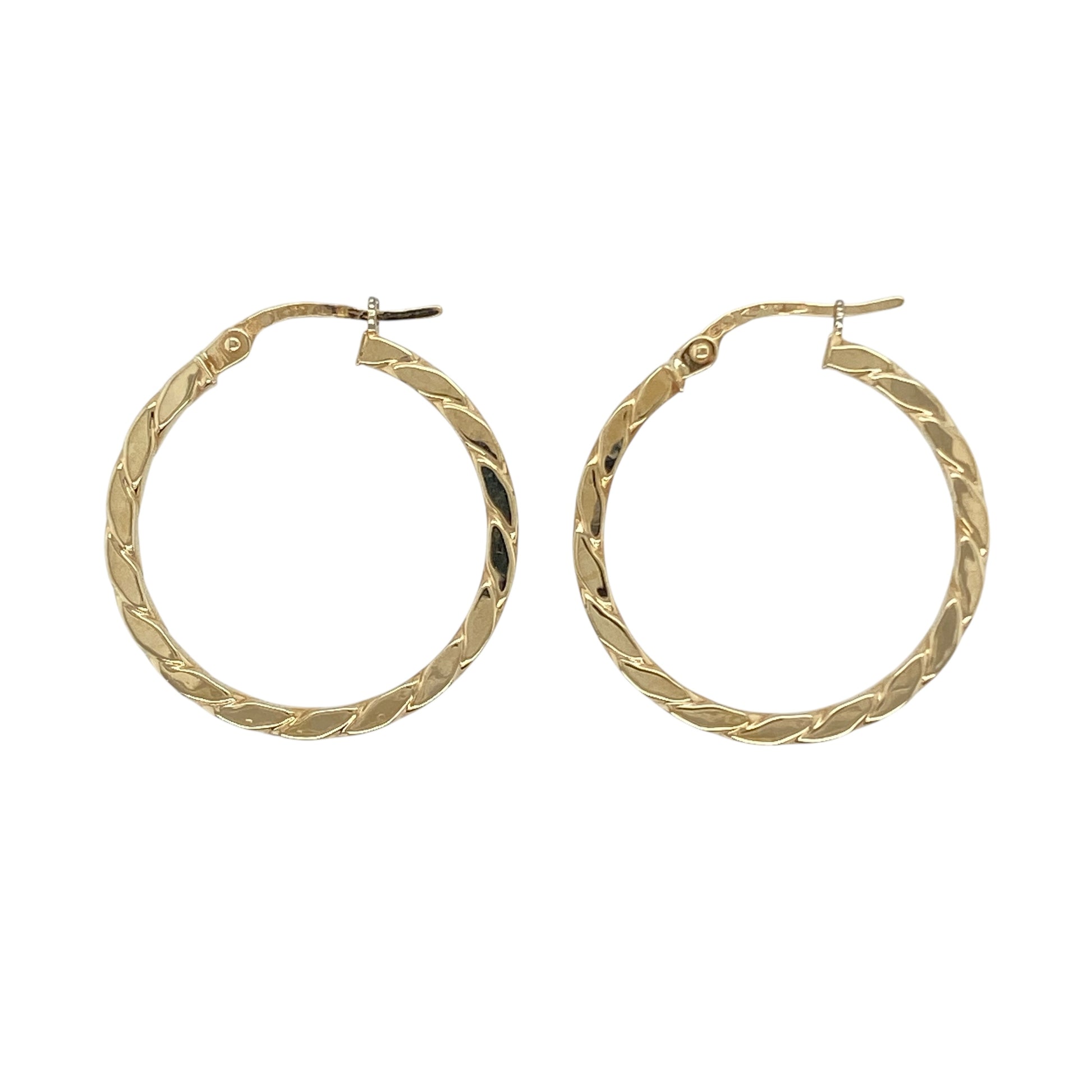 9ct Gold Twisted Flat Hoop Creole Earrings