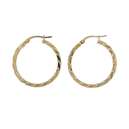 9ct Gold Twisted Flat Hoop Creole Earrings